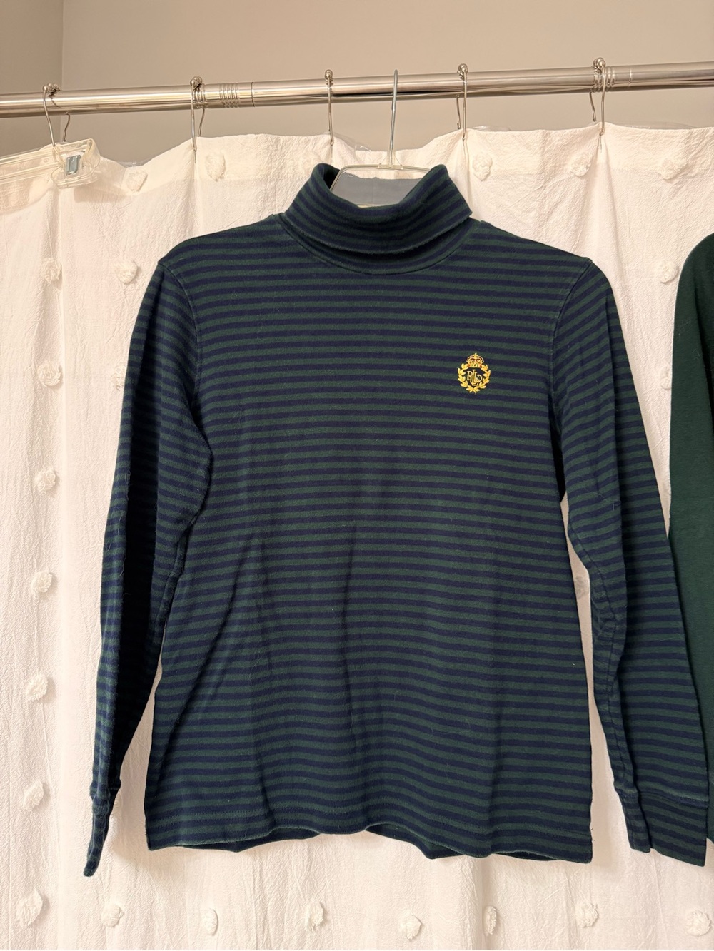 Lauren Ralph Lauren Navy and Forest Green Striped Turtleneck Sweater Vintage